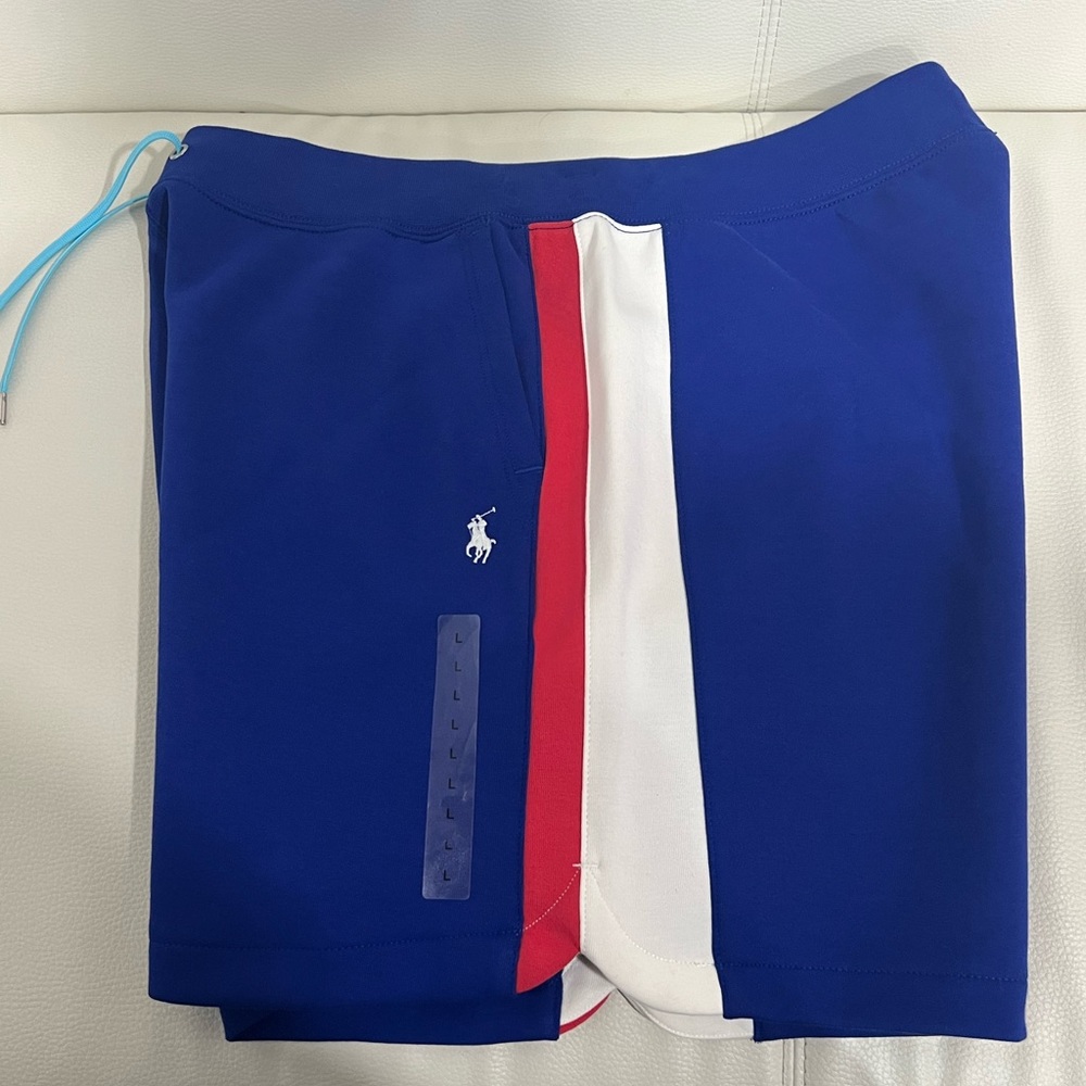 Polo Ralph Lauren Fleece Shorts Blue Large Striped White and Red New With Tags